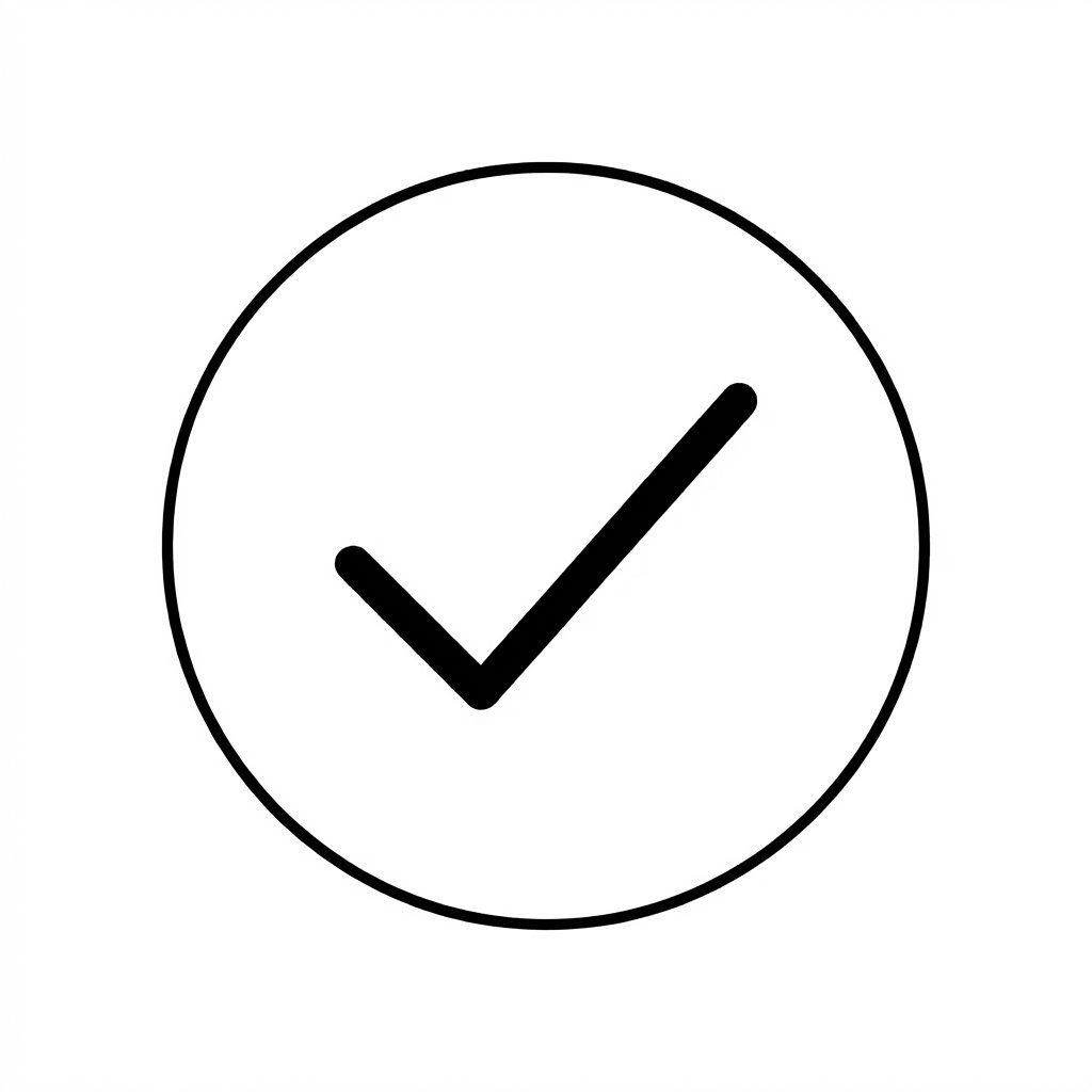 Black checkmark symbol inside a circular border