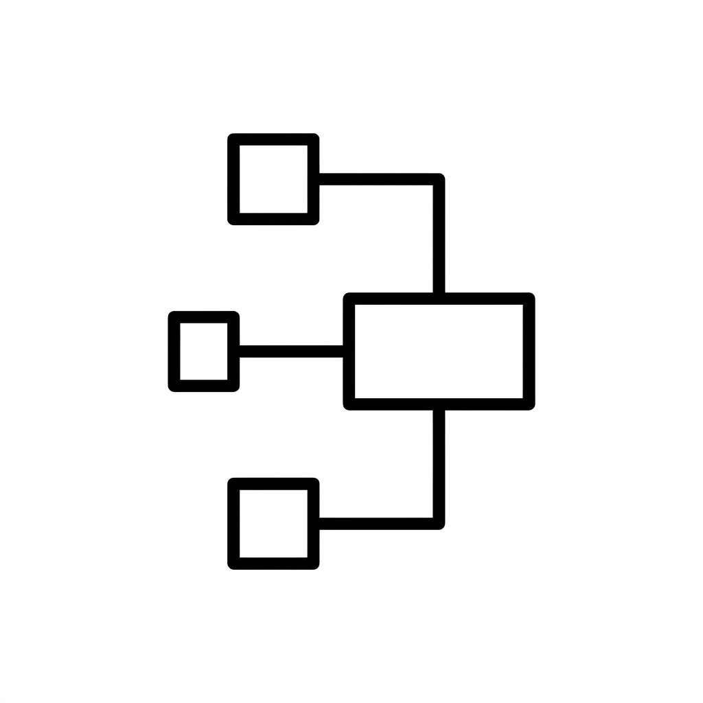 Icon showing a hierarchy or site map with squares connected to a rectangle.